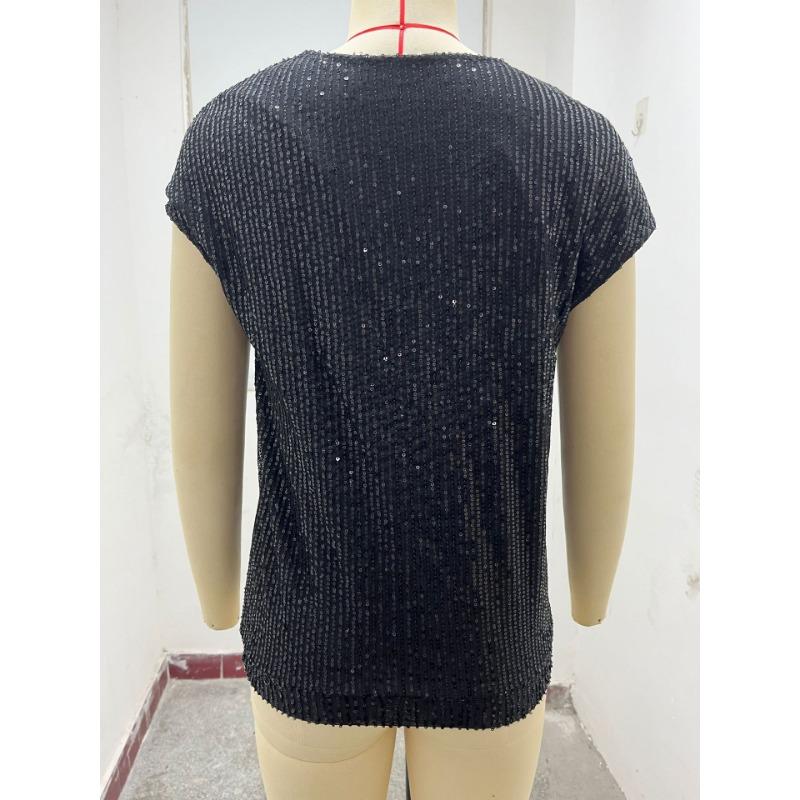 Sommer Neuer Stil Damen V-Ausschnitt Pailletten Ärmellos Modisch Lässig Glänzend Party Hemd