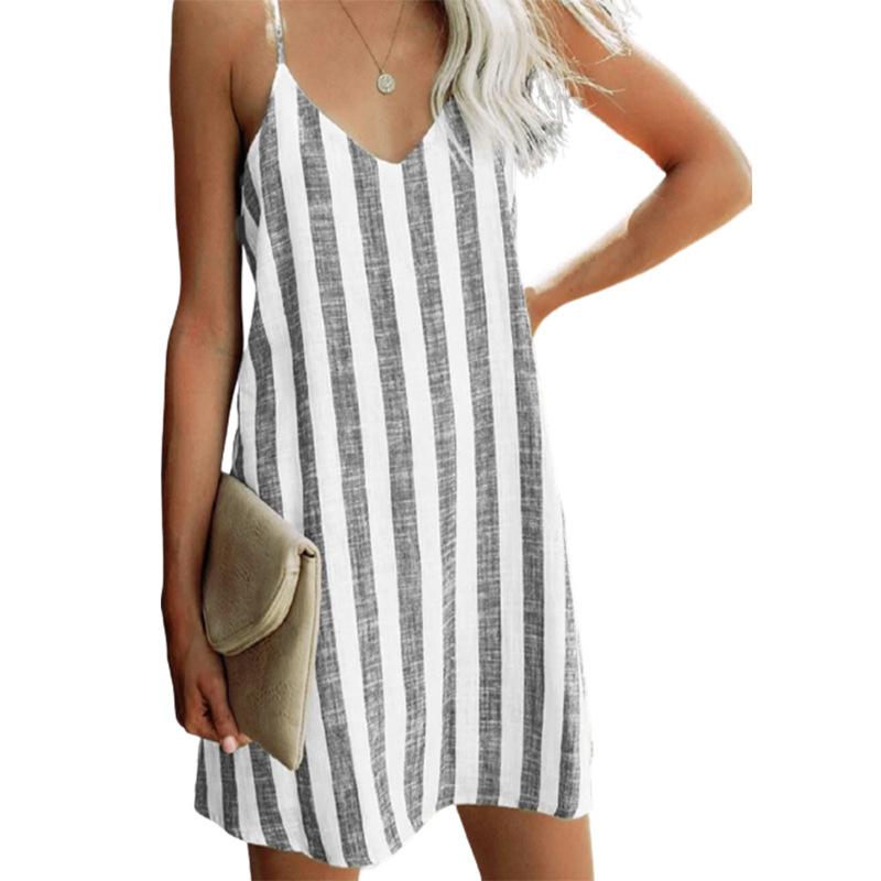 Summer Sleveless Striped Strap Short Dress Women Casual Loose Off Shoulder Sexy Beach Sundress Mini Vestidos Plus Size