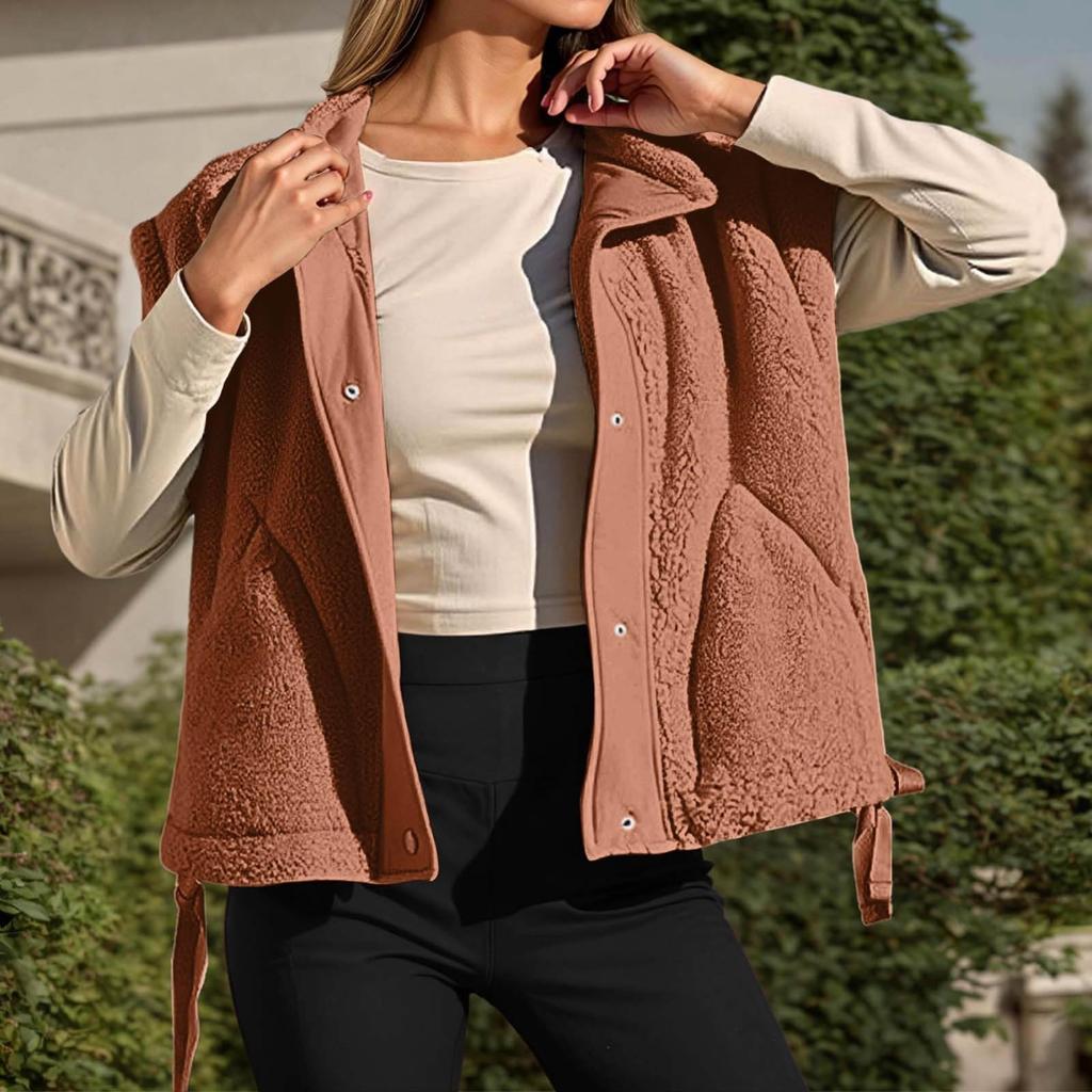 Damen Modische Fleeceweste Übergroße Ärmellose Shearlingjacke Warme Knopfleiste Weste Oberbekleidung