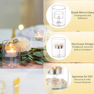 1Pcs Glass Holder Cylinder Cup Transparent Tea Light Candlestick for Table Centerpieces Wedding Party Dining Room Decorations