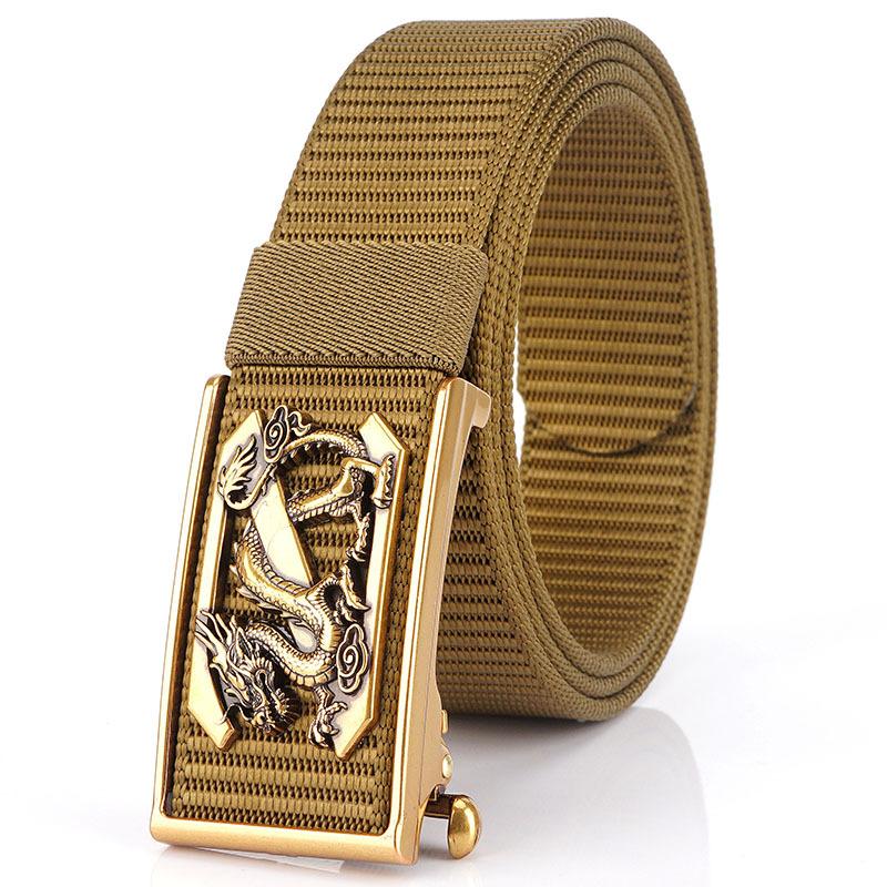 New Men'S Commuting Belt With Automatic Buckle Nylon Waistband, Outdoor Leisure Versatile Double-Layer Thick Belt