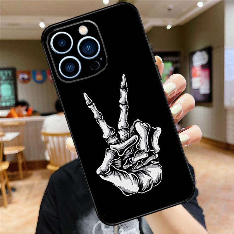 Skeleton Middle Finger Case For iPhone 16 15 11 12 13 14 Pro Max XS XR X 7 8 Plus 12 13 Mini Soft Cover