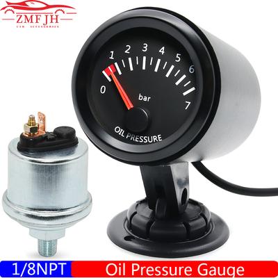 2" 52MM Oil Pressure Gauge+Sensor 1/8NPT White Light 0~7Bar Oil Press Meter for Petrol Car Auto Racing Meter Holder 12V
