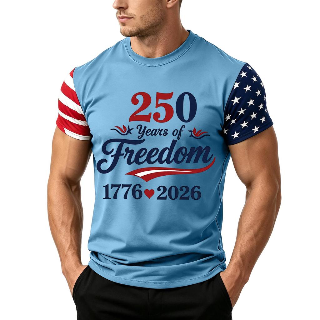 Men's Independence Day Flag Print Short Sleeve T-Shirt, Loose Casual Daily Summer Tops