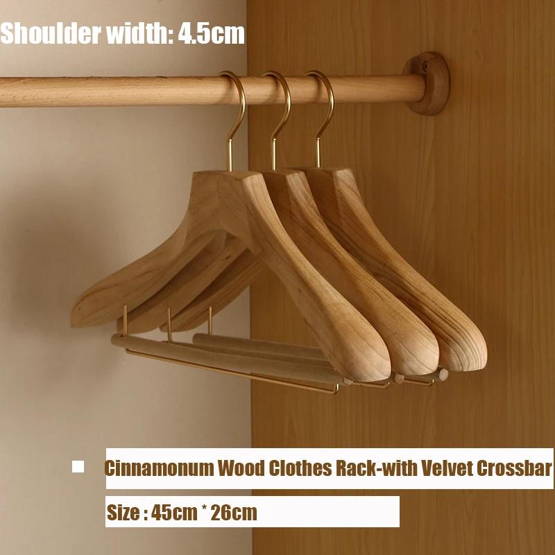 4cm Wide Shoulder Wooden Hanger,Cinnamomum Wood Clothes Rack with Velvet Crossbar,Suit Hangers with Non-Lacquer Smooth Surface
