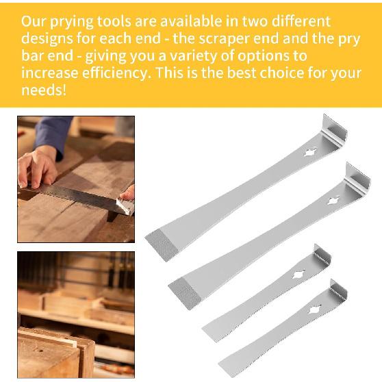 4 Pcs Pry Bar Scraper Set with Built in Nail Puller Stainless Steel Pry Bar Set Flat Pry Tool Multifunctional Crowbar Tool Portable Trim Puller Tool