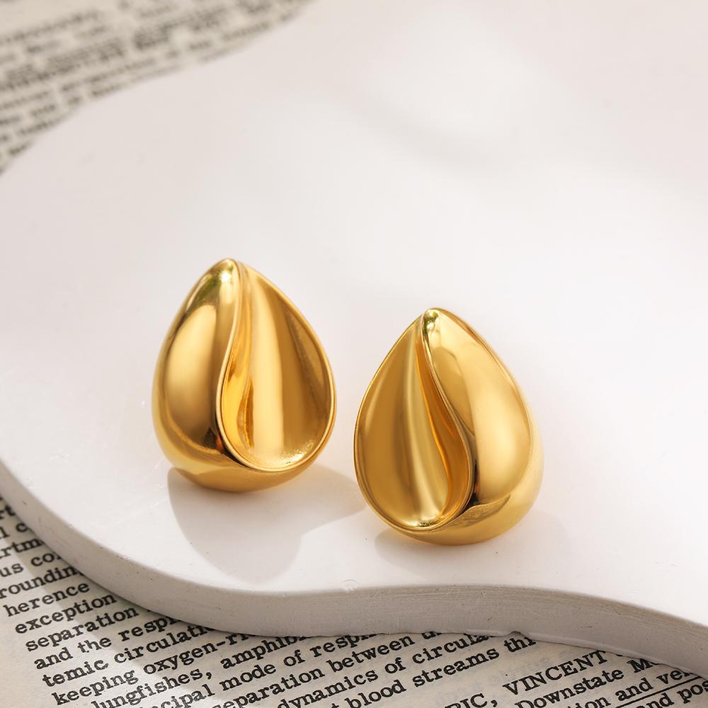 

Fashion Smooth Gold Color Water Drop Earrings for Women Stainless Steel Texture Droplet Ear Piercing Studs Vintage Zircon Gifts золотий