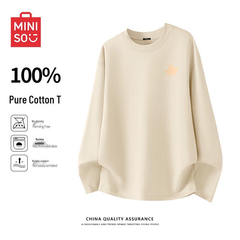 MINISO Unisex Heavyweight Pure Cotton Long Sleeve Crew Neck T-Shirt