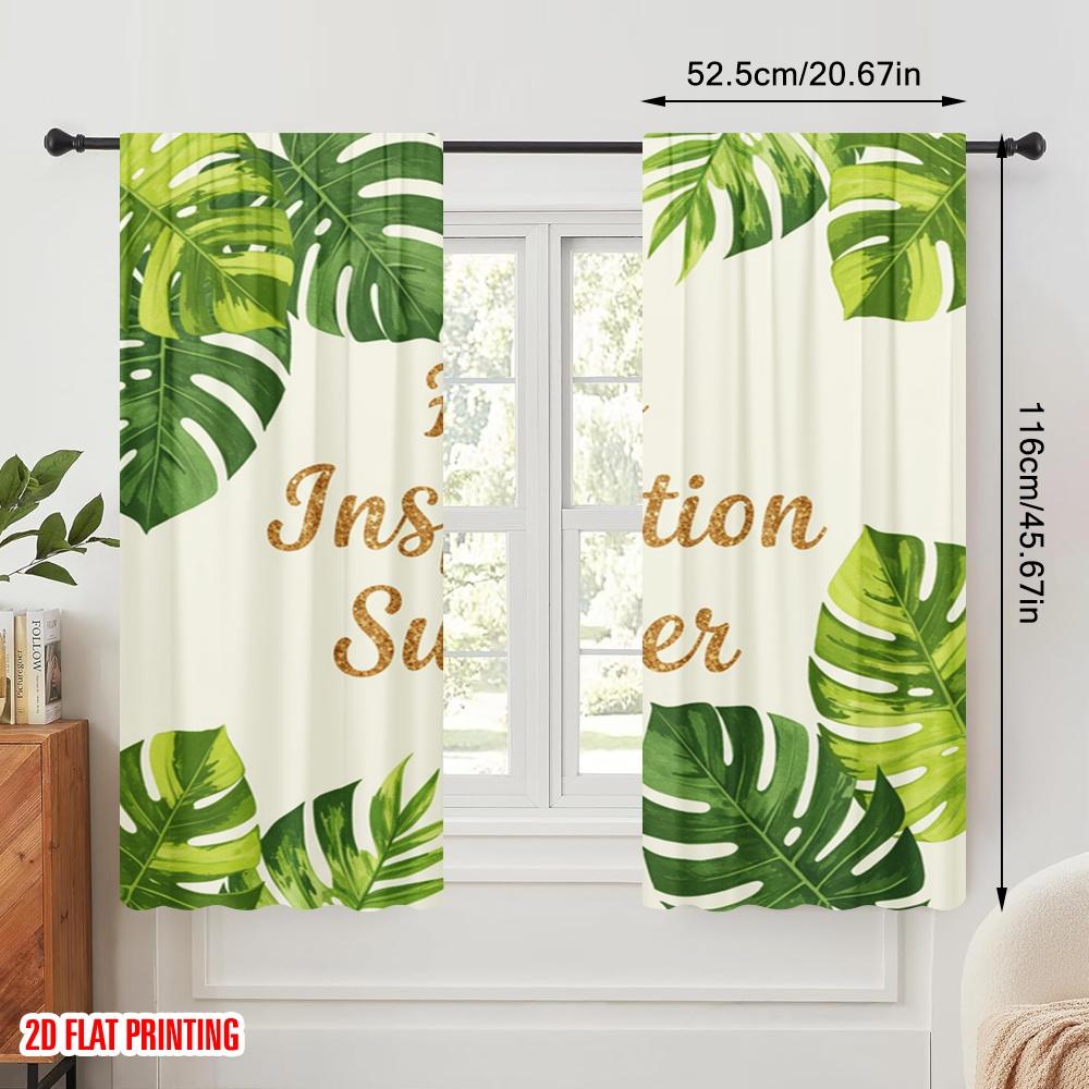 2pcs 2D flat printing Scene Curtains Tropical Leaves Summer Inspiration 100% Polyester Fabric Without Electricity Birthday Party