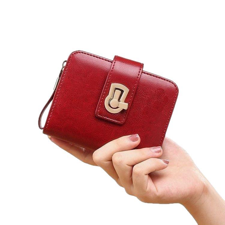 2025 Women's Genuine Leather Short Wallet - Multi-Card Slot, Large Capacity, Coin Purse, Cowhide, Korean Style, Buckle Closure.