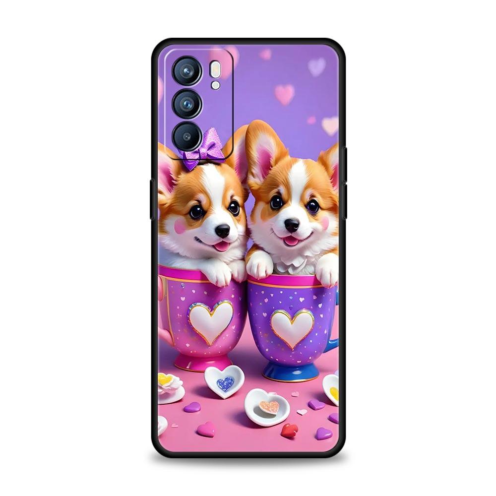 Cute Corgi Dog Phone Case For Oppo A17 A31 A54 A57 A78 A79 A98 Find X5 X6 Reno 6 7 8 10 11 12 13 F Pro 5G Soft TPU Cover Fundas