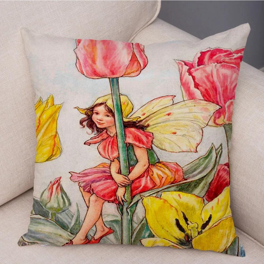 Lovely Color Cartoon Flower Girl Soft Cushion Set Fairy Tale World Elf Decoration Living Room Bedroom Sofa Home 45*45cm