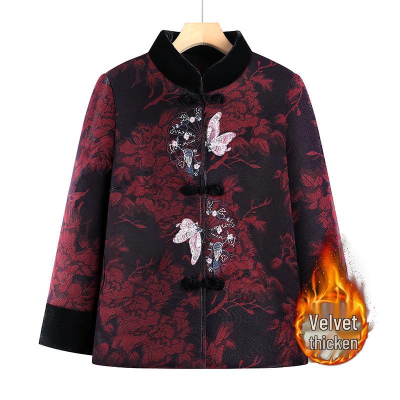 

Fleece-Lined Thick Cotton Jacket for Elderly Women - Stylish Winter Tang Suit Coat XXXL (120-135 lbs) синій