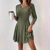 2025 Spring Autumn Knitted V-neck Long Sleeve Sweater Dress Elegant Slim Fit Women Casual Simple A-line Short Dress Fashion Solid Color Party Clothing