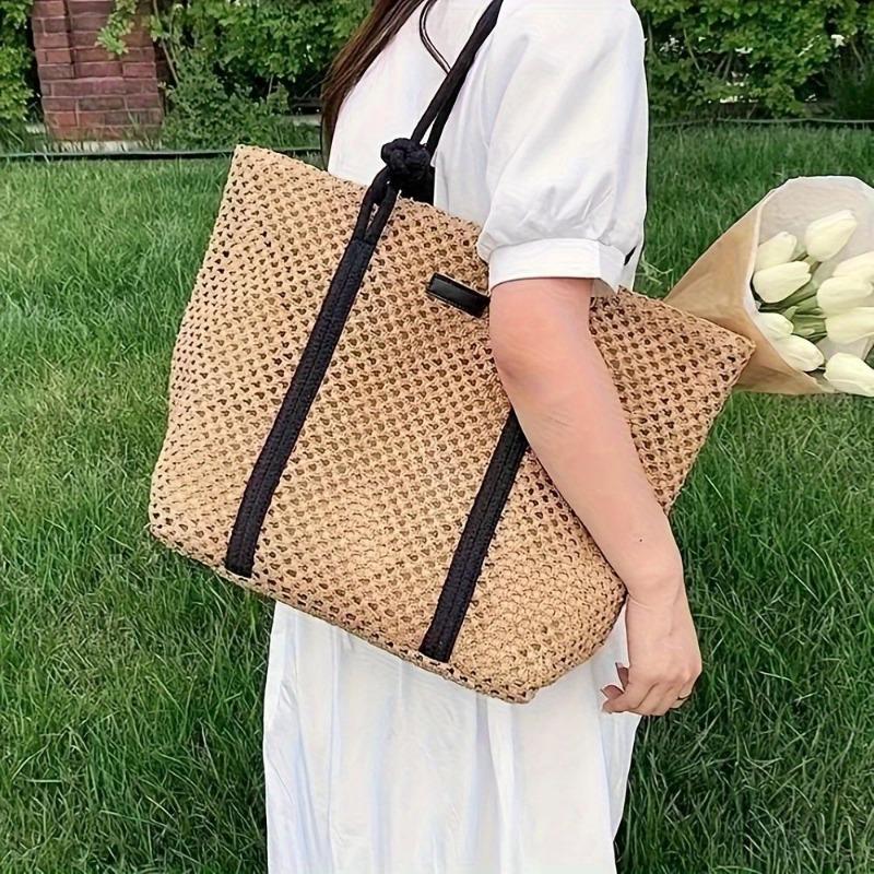 New Hollow Straw Woven Bag Women's Woven Women's Bag Large-capacity Tote Bag Single Shoulder Seaside Vacation Beach Bag