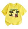 Kids Boys Girls 100% Cotton Crew Neck Short Sleeve T-Shirt, Keep Nature Wild Bear Pine Tree Print Casual Tees for Outdoor Hiking Nature Loving Childre