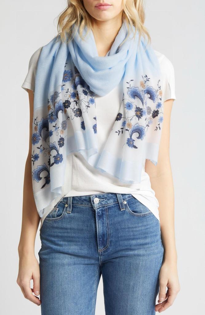 BRMM MIA Large Floral Embroidered Elegant and Perfect for Beach and Sun Protection Ultra-Thin Stole, Scarf, Muffler, Shawl, Silk, Women's,