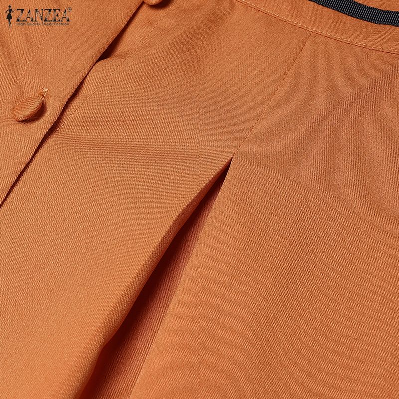 ZANZEA Women Casual Turn Down Collar Solid Color Short Sleeve Elegant Dress