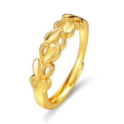 Ring Damen Vietnamesischer Sandgold Neuer Goldener Zweig und Jadeblätter Modering Offenes Herzförmiges Verlobungs Imitationsgold Weizenährenring