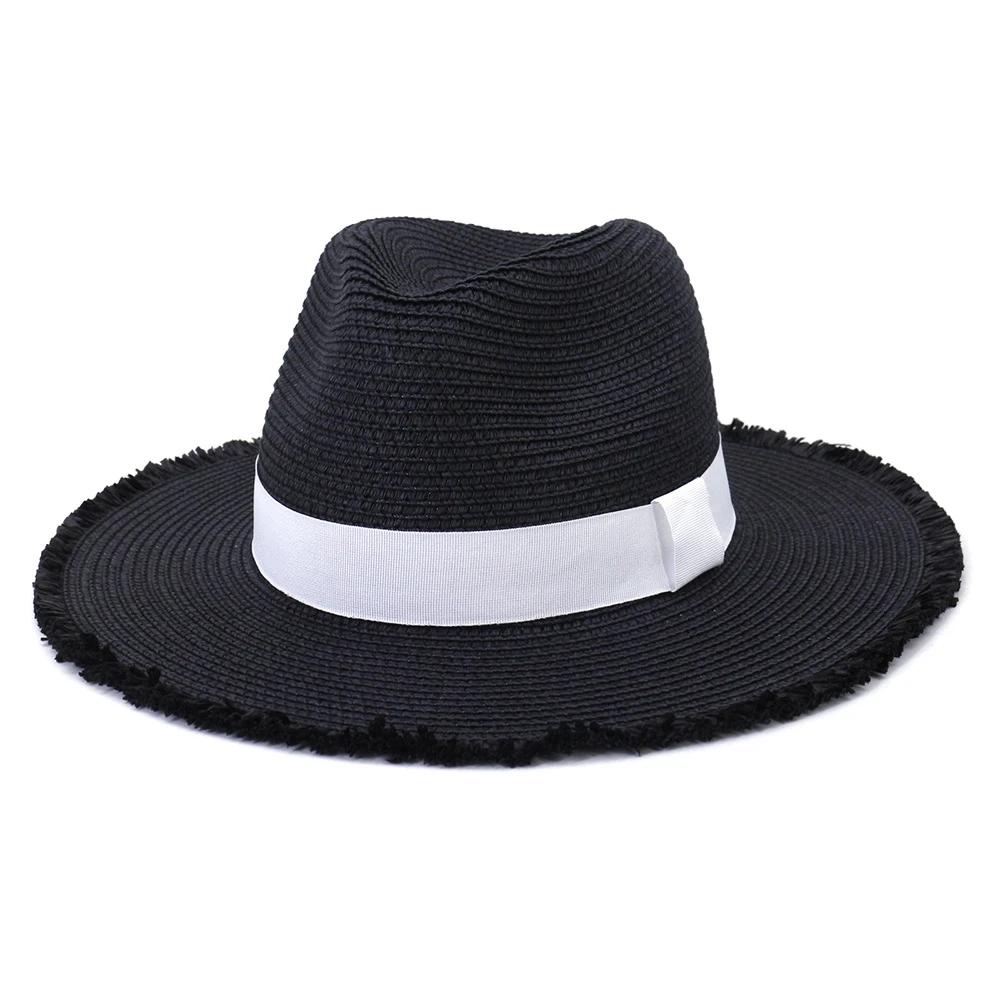 Nuovo Cappello Panama Nero Uomo Donna Estate Spiaggia Ampia Tesa Paglia Sombrero Tesa Grezza Cappello di Paglia Jazz Sombrero Vintage Trilby