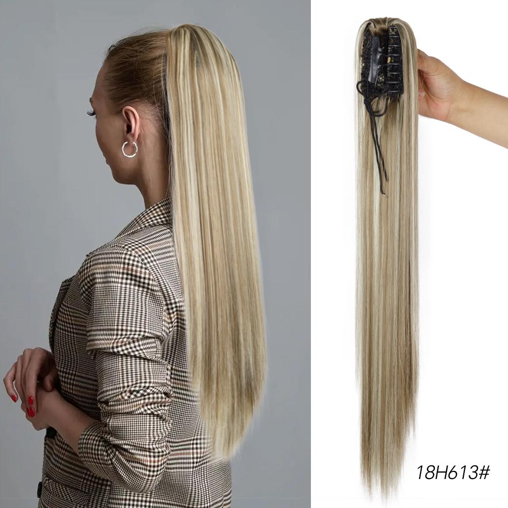 Synthetic Claw Clip In Ponytail Hair Extensions Long Straight 22 Inch Heat Resistant Pony Tail Hair Piece For Women Daily Use