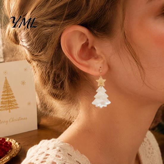 Christmas Party Fashion Accessories 1 Pair Tree Earrings, Glitter Acrylic Star Xmas Shape Decorative Earrings for Outfits Dangle Holiday Festive