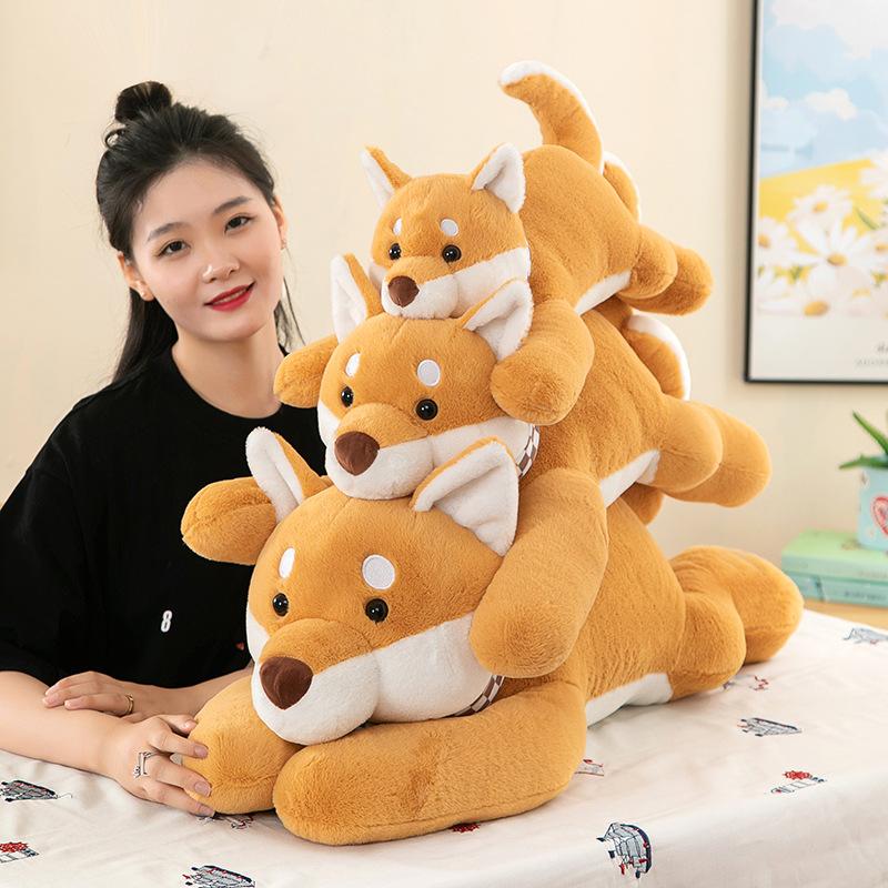 Cute Lying Neck Scarf Shiba Inu Pillow Doll Super Soft Bedside Sleeping Pillow Creative Simulation Dog Plush Toy Doll