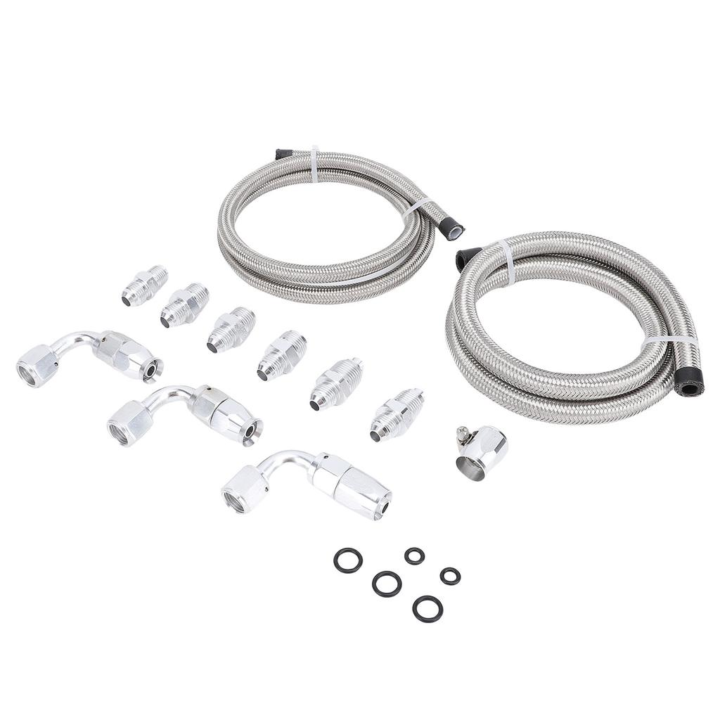 25 Inch 6AN Power Steering Pump Hose Kit Nylon Stainless Steel Waterproofing Replacement for C10 LS Swap Connects Type 2