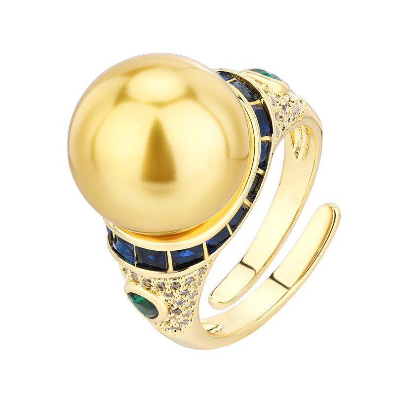 Autumn And Winter Jewelry Copper Plating Inlay Imitation Pearl Retro Women'S Ring 14Mm