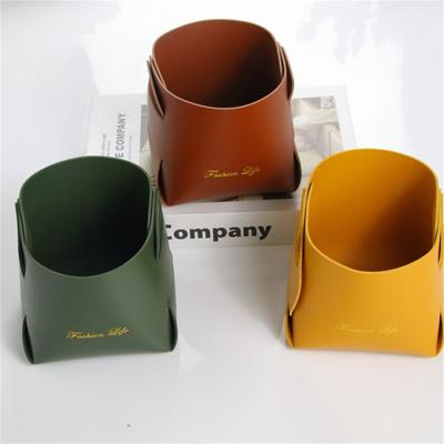 Folding PU Leather Pen Holder Creative Detachable Student Stationery Storage Box Desktop Decoration Office Storage Bucket