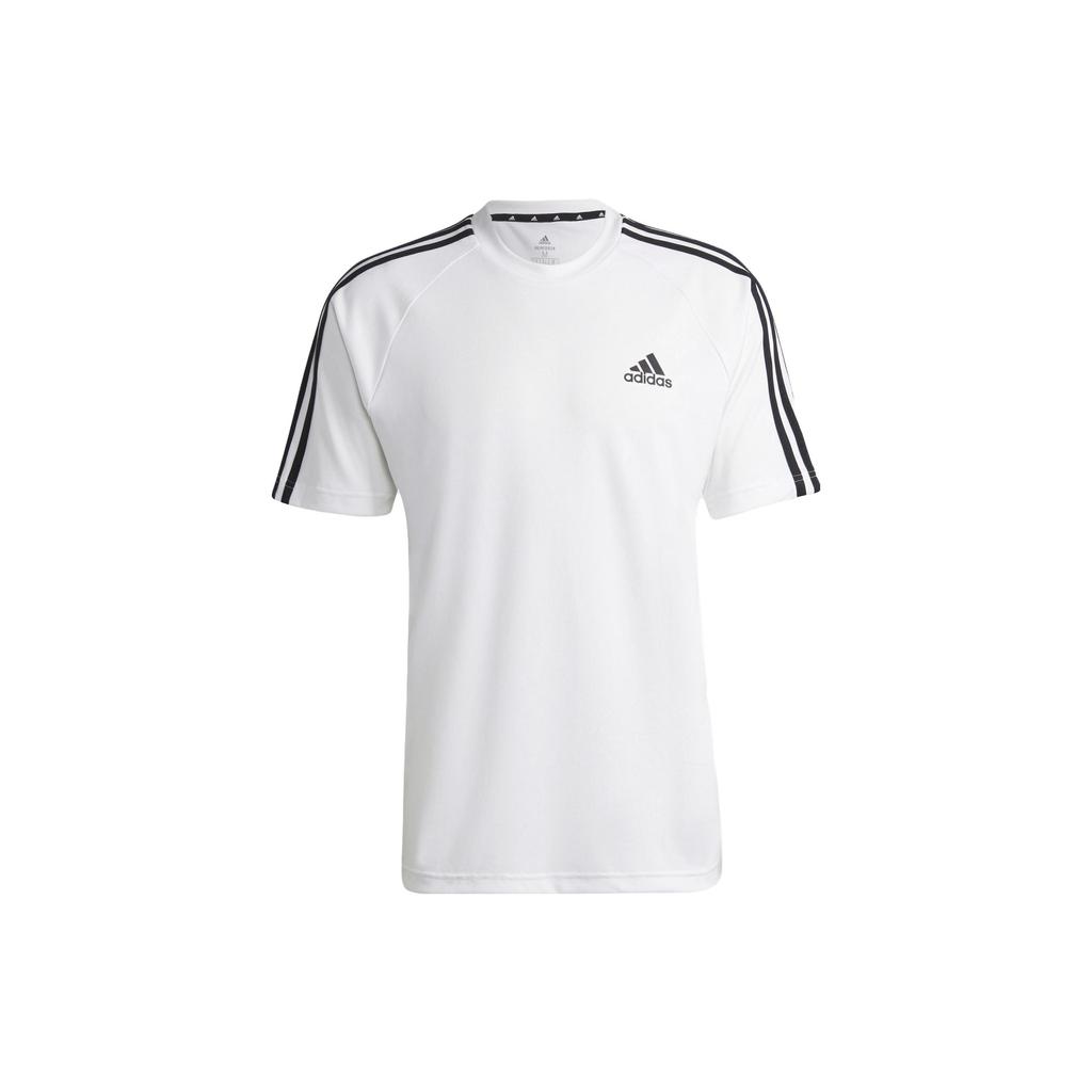 Adidas Round Neck Striped Short Sleeve T-Shirt With Print Men Tops White H28900