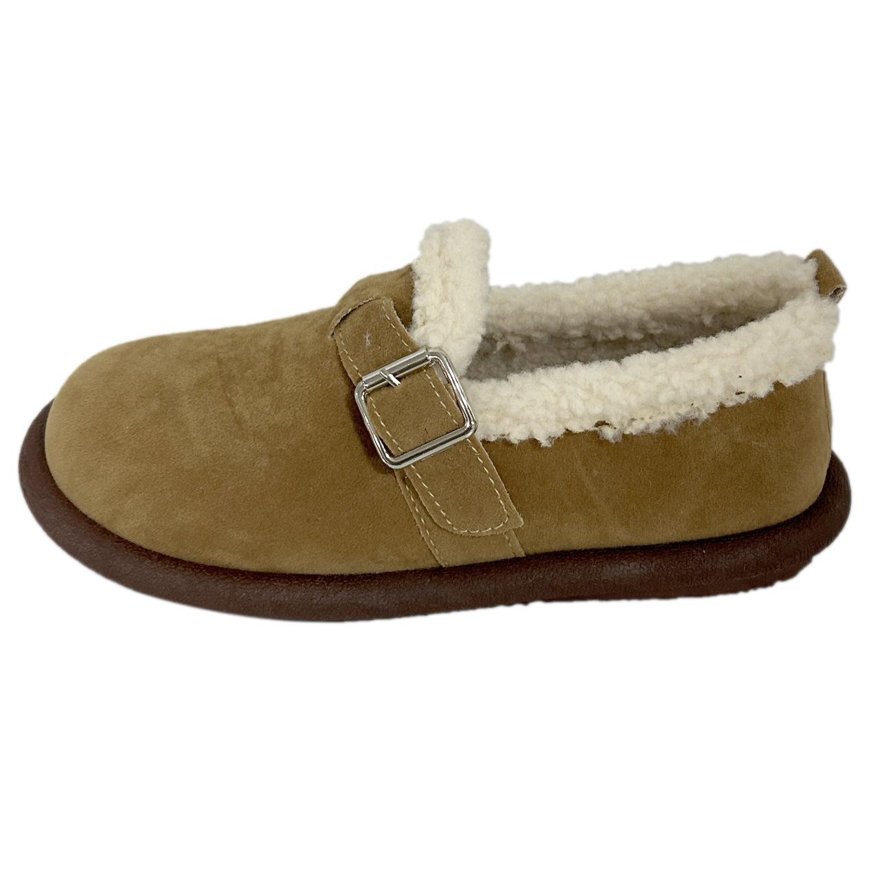 Женские зимние теплые плюшевые туфли без застежек с круглым носком Женские ортопедические туфли без застежек с плюшевой подкладкой Ретро-лоферы с пряжкой и круглым носком 43 2457₽