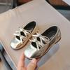 Kids Square Dance Performance Shoes Black Solid Color Girls Princess Shoe with Double Bow New Girls Leather Shoes Soft Sole