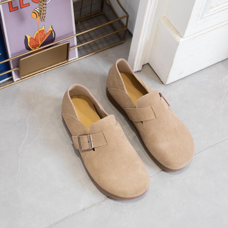 

Leather retro soft-soled women s new one-pedal women s shoes flat-soled beanie shoes toast single shoes 35 абрикосовый