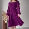 2024 Autumn European & American Retro Solid Color Square Neck Elegant Long Sleeve Dress