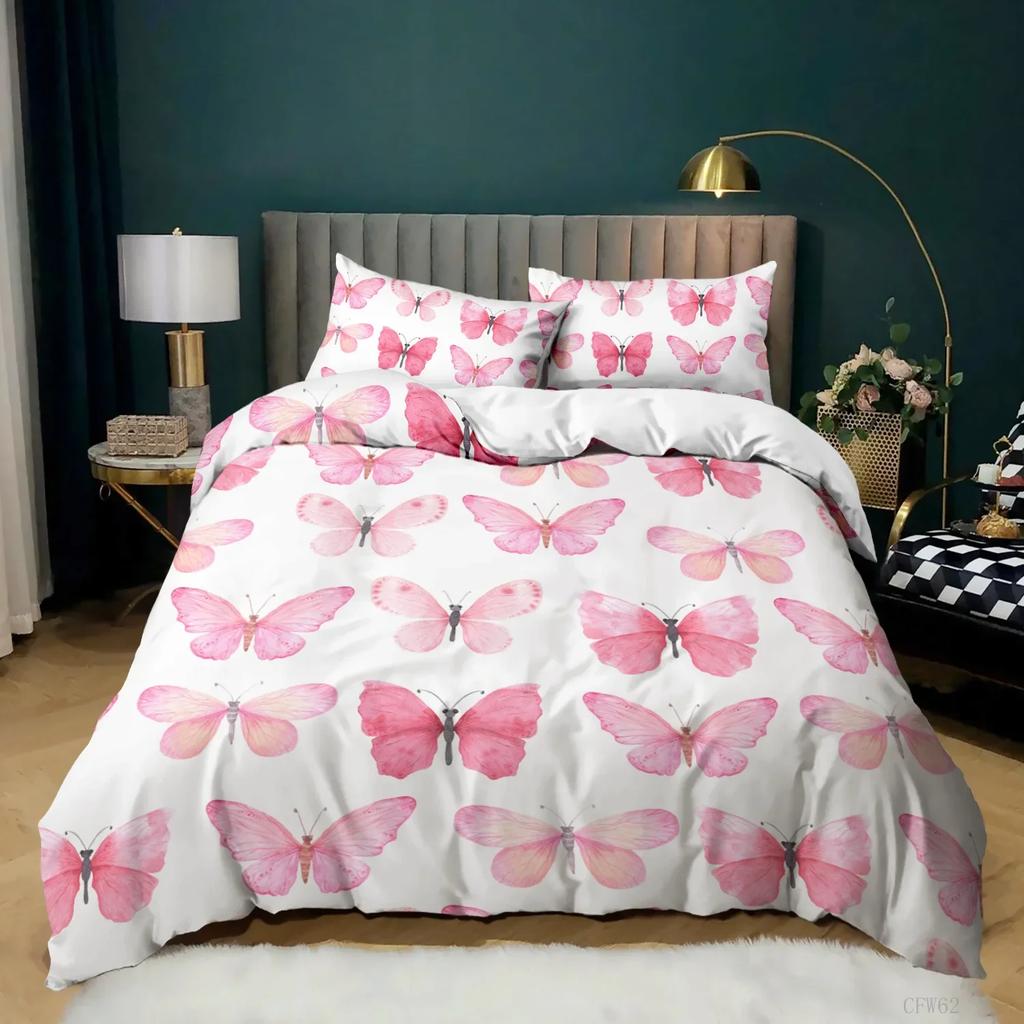 Butterfly Bedding SetButterfly Duvet Cover Set Queen SizeBlue Red Butterflies Printed Comforter Cover Set For Girls Kids Teens
