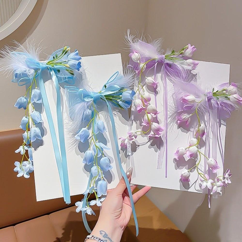 Sweet Bell Orchid Ribbon Barrettes Floral Designs Lolita Dress Hair Accessories  Party
