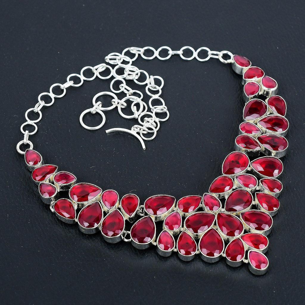 Red Ruby Gemstone Handmade 925 Sterling Silver Necklace, Red Ruby Silver Necklace For Wife, Unisex Necklace Anniversary Gift
