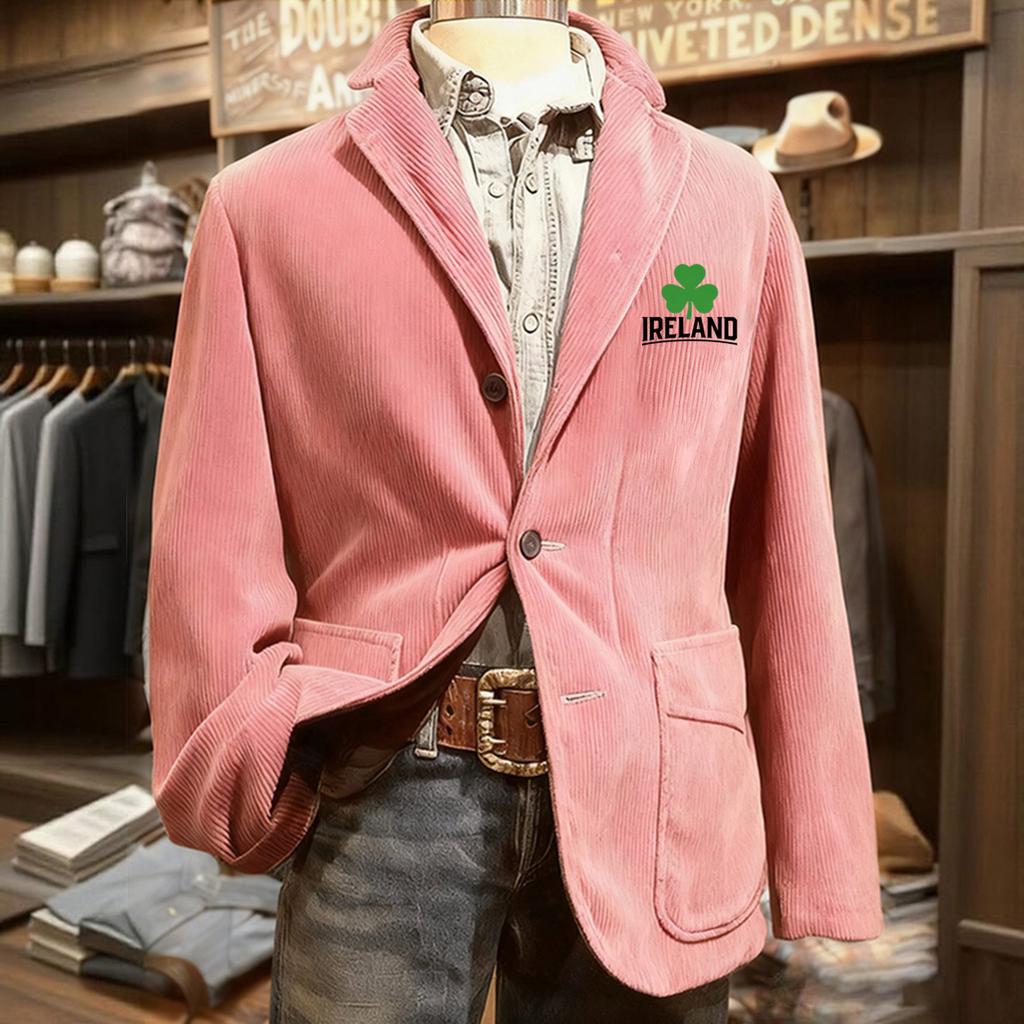 Men's Printing Corduroy Warm Pocket Suit Jacket Cardigan Men's Casual Suit