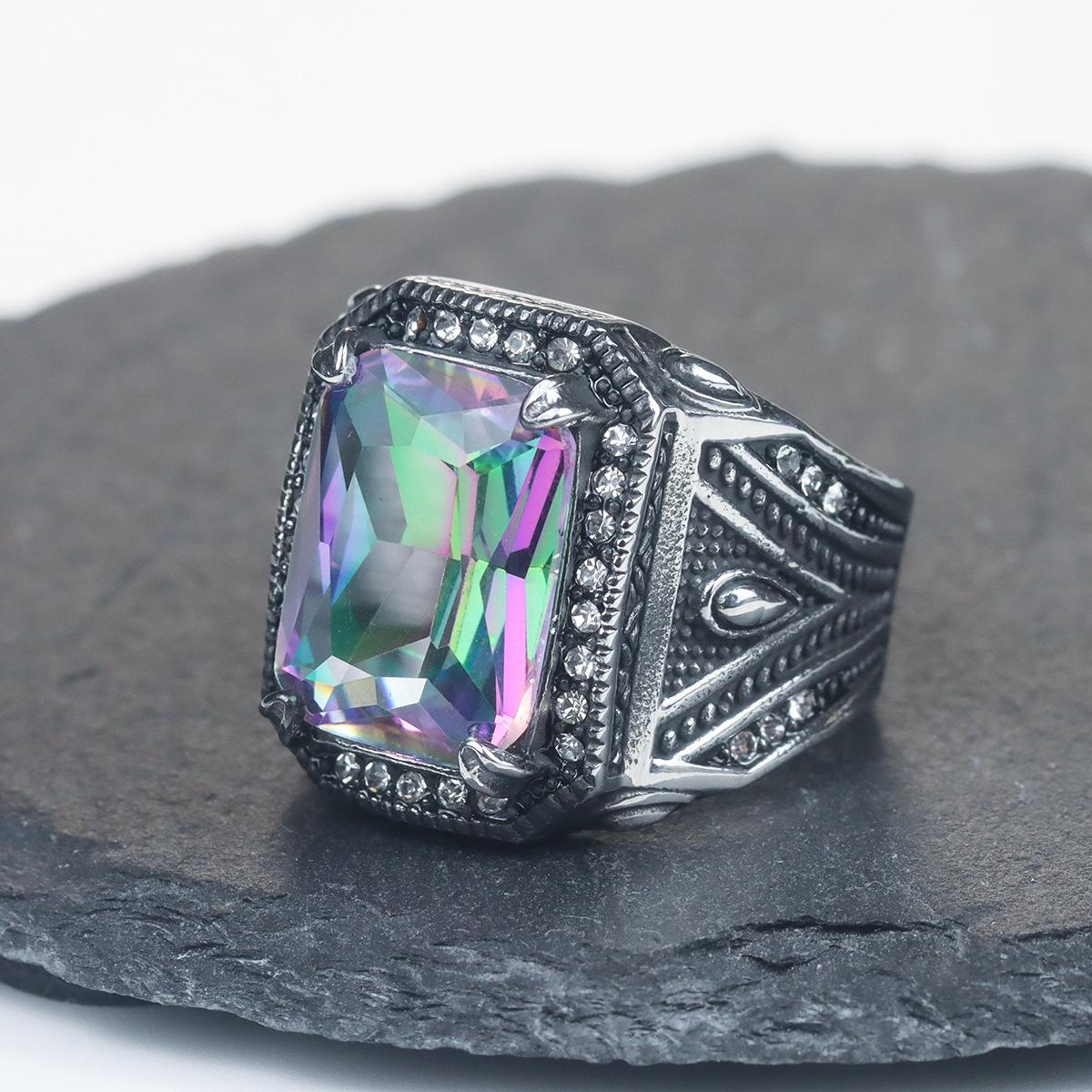 

Vintage Personality Colored Gemstones Men s Punk Fashion Alloy Zircon Ring 6
