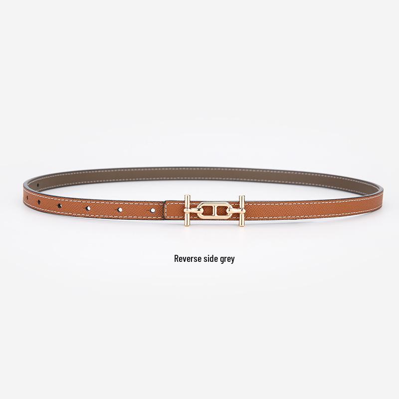 Women's Thin Double-Sided Leather Belt for Dress or Western Trousers - Elegant and Versatile Waist Decoration