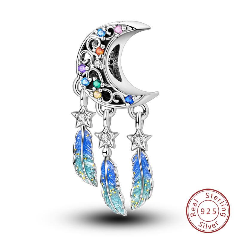 100% Real Copper Feather Dreamcatcher Tassel Charms Beads Fit Original Qikaola Bracelet Bangle Fashion Diy Jewelry