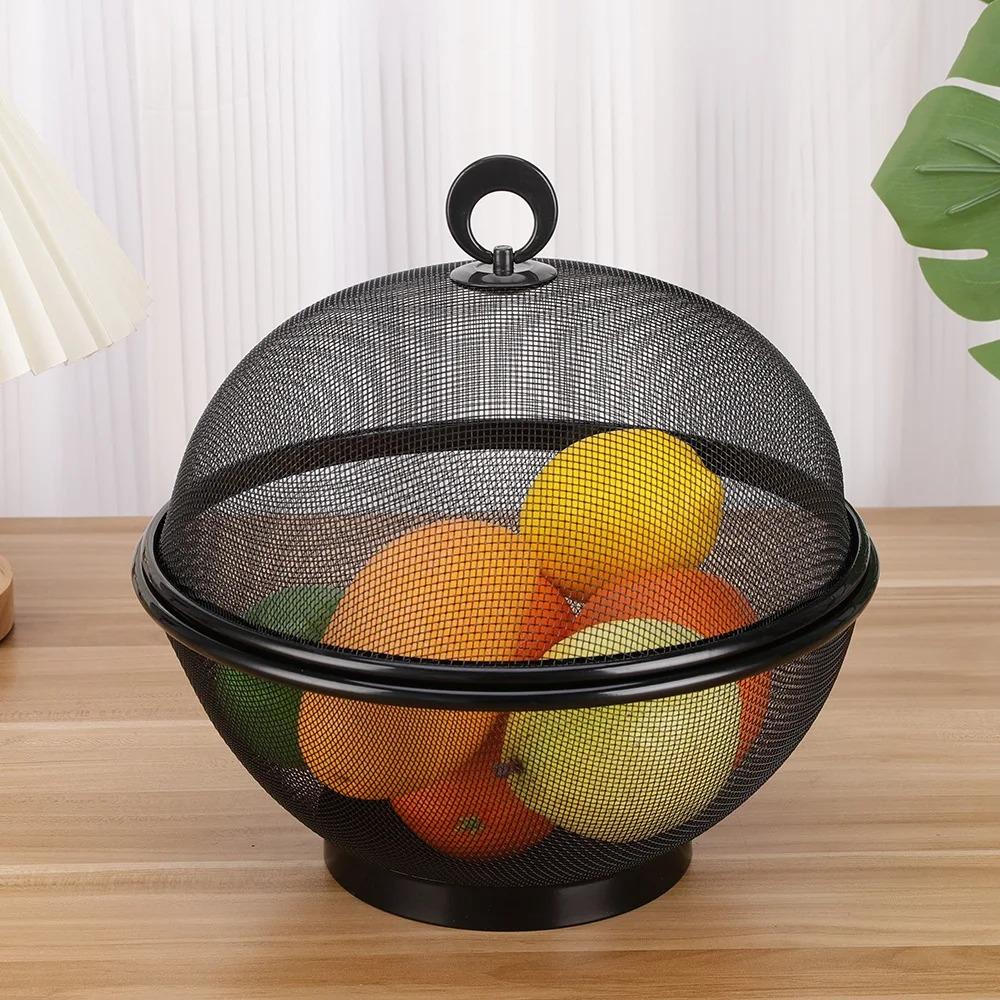 Iron Mesh Fruit Basket With Lid Vegetable Cover Multifunctional Kitchen Drain Basket  Summer