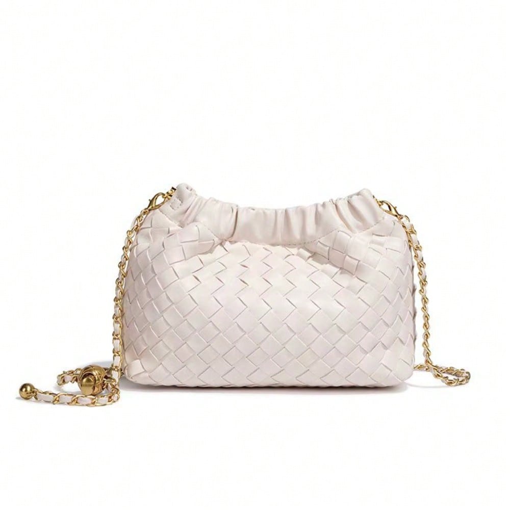 XYNN Premium Ruit Wolk Tas Handgeweven Mode Schoudertas Eenvoudige Diagonale Span Dames Tas white