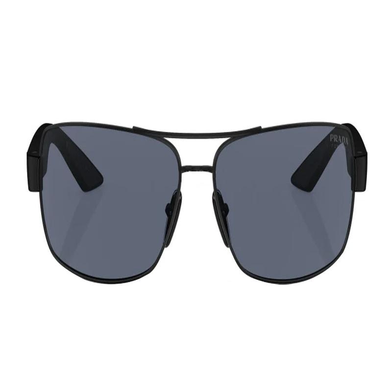 Prada Temple Logo Metallic Nylon Pilot Style Sunglasses Unisex Couple Style Black
