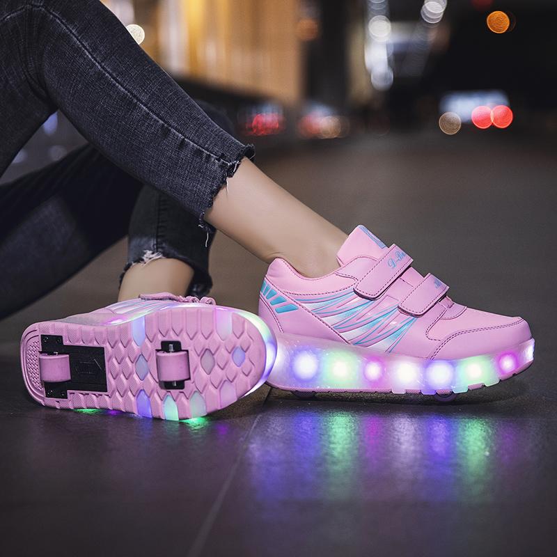Kid's Rechargeable Roller Skates Double Roller Skates Men/Women LED Lighting Shoes Sneakers Kids Glowing Sneakers