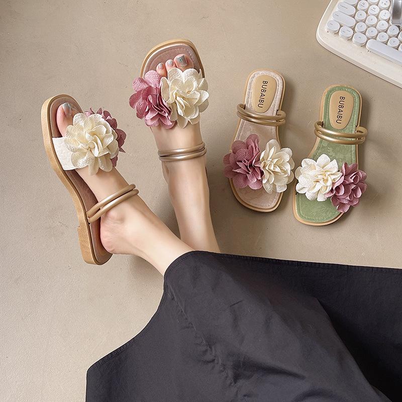 Fashion Trendy Double - Strap Flower Slides | Stylish & Photo - Ready, Ideal for Fairy - Chic & Outing Outfits