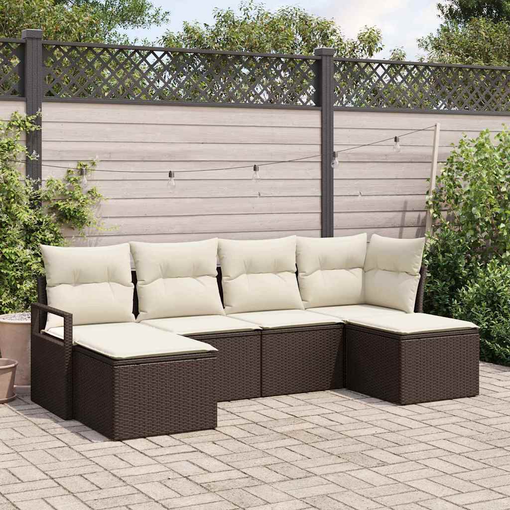 6 Piece Brown Poly Rattan Sofa Set with Cushions
