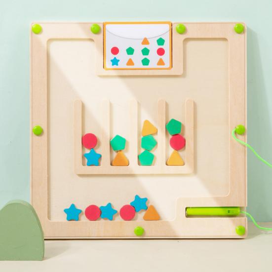 Magnetické puzzle bludiště stolní hra třídění barev a tvarů počítání přiřazování jemná motorika cestování děti vzdělávací dřevěný blok bludiště hračka