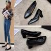 4/5/6cm Thick-heeled Pointed-toe Professional Women's Shoes, Work Shoes, Women's Single Shoes, Black Low-heeled Leather Shoes, Women